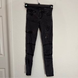 BlankNYC Black Skinny Jeans Moto Zippered Distressed Ankle Low Rise Sz 24 0